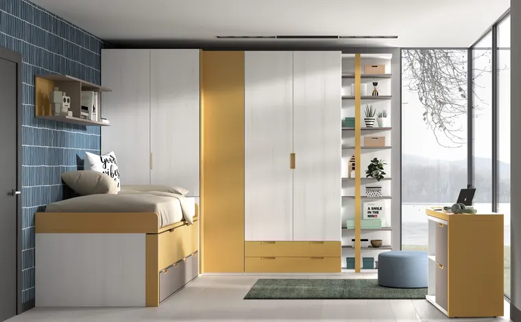Opción de armario rincón puertas plegables. Módulo con encimera giratoria. Ideal para espacios reducidos.