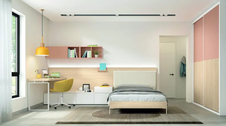 Cama volada con diseño moderno y cabecero tapizado