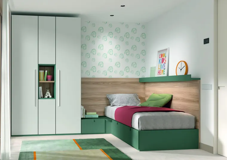 Sistema modular con arcón de esquina y almacenaje