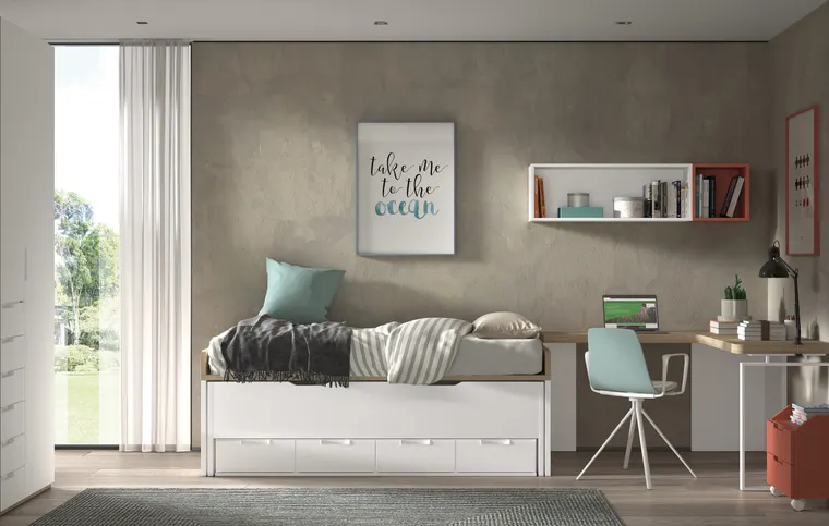 Ambiente con encimera de 5cm de grosor. Colores luminosos.