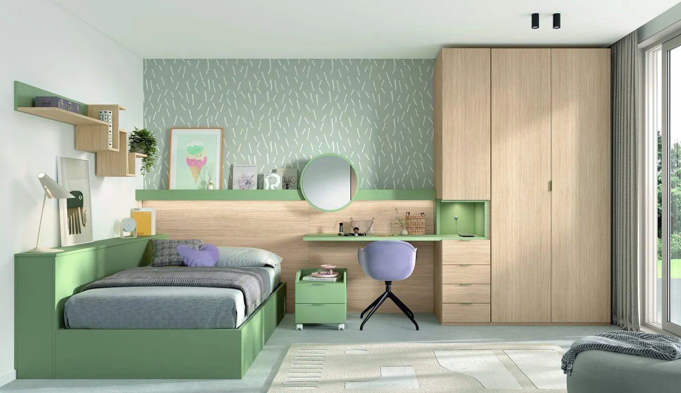 Cama con almacenaje bajo y respaldo abatible