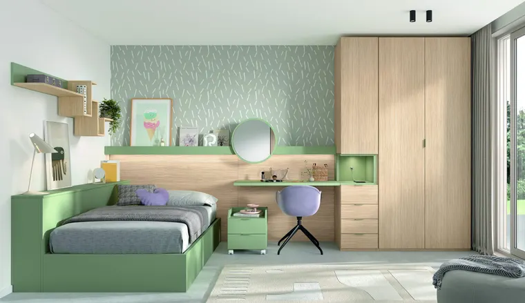 Cama con almacenaje bajo y respaldo abatible
