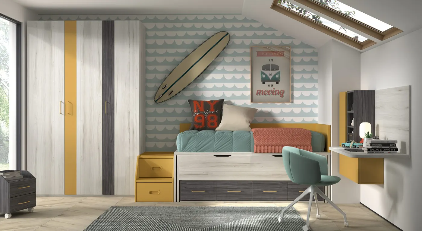 Ambiente con puertas franjas y tirador Most. Tendencia y equilibrio