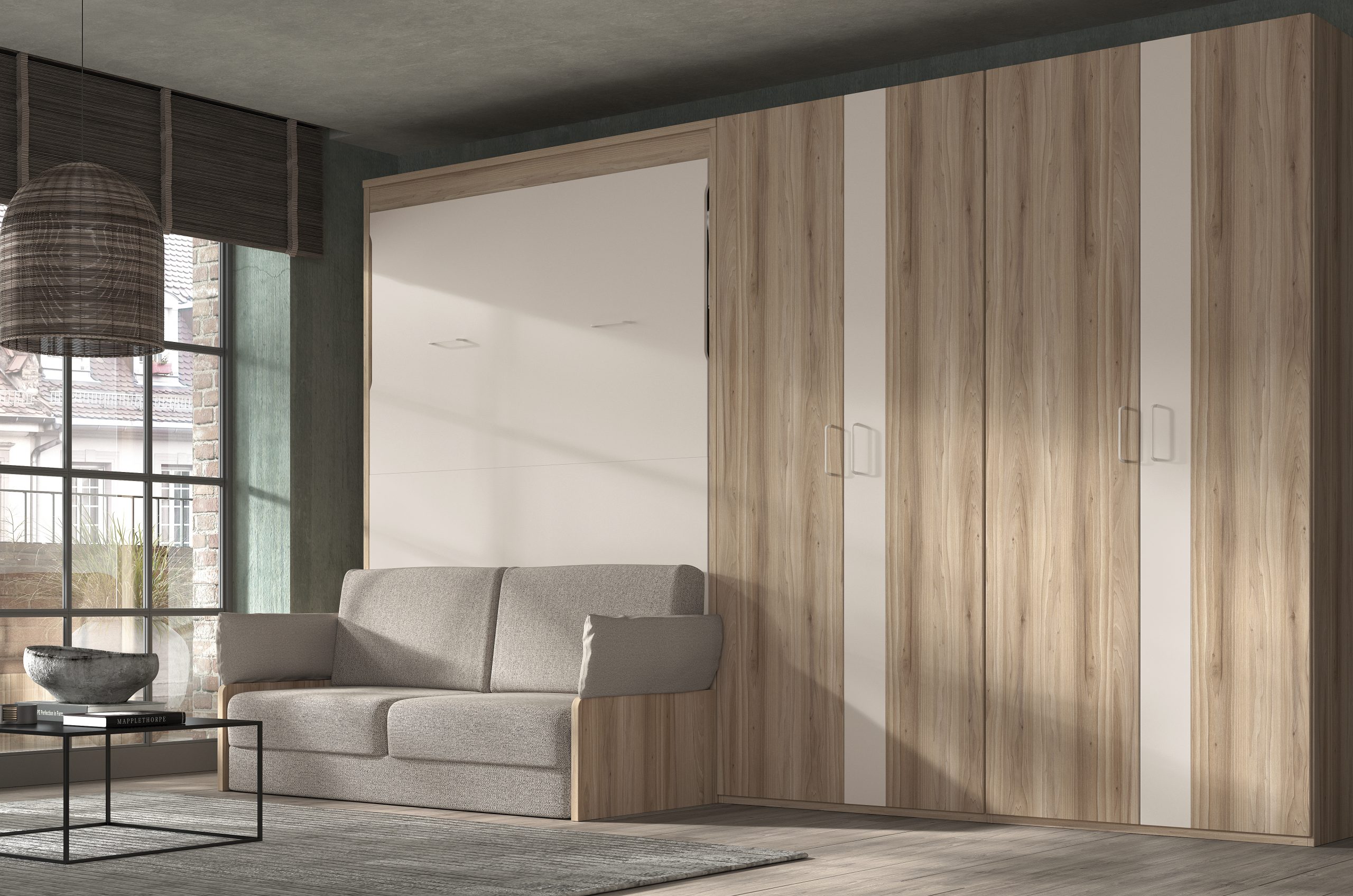 Cama abatible horizontal plegable de 90, 105 con sofá y armario incorporado  Glicerio Chaves Formas 19
